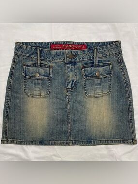 Mudd Denim Mini Skirt with Faded Accents - Blue